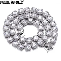 10mm bling isad ut kubik zirkoniumarmband halsband geometriska fyrkantiga cz sten tenniskedja för män hip hop kvinnor smycken1295f