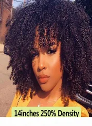 250 densidade afro kinky encaracolado frente do laço perucas de cabelo humano com franja curto bob peruca frontal do laço para as mulheres completa 4b 4c black6465396