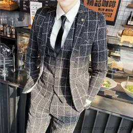 Garnitury męskie Blazer Blazer Vest Pants Stripe Plaid Mens Formal Business Office garnitur Groom Wedding Dress Party Scena gospodarza Korean Slim Suit Tuxedo