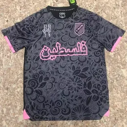 2023 2024 Palestino Deportivo Fußballtrikots kostenlos Palästina JIMENEZ BENITEZ CORTES Fußballtrikot mit schwarzem Mittelstreifen War Justice March VOR dem Spiel TRAININGSHEMD