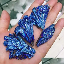 Objetos decorativos estatuetas decorativas estatuetas de cristal natural quartzo raro e bonito azul halo titânio mineral cura espécime dhvgr