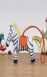 Brand New Zebra Charm Handmade Real Sheep Horse Bag Pendant Top Leather Handbag Ornament Keychains Woman Accessory 9220803