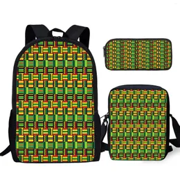 Backpack YIKELUO Green Ethnic Tribal Design With Zipper Durable Youth Messenger Bag Casual Travel Pencil Case