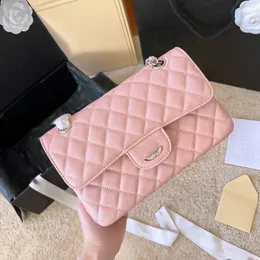 CF moda kadın omuz çantası 23cm deri elmas kontrol gümüş donanım metal toka lüks el çantası matelasse zincir crossbody çanta makyaj çanta kart çantası sacoche