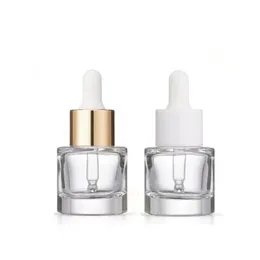 15ml Round Clear Glass Serum Dropper Bottle with white gold silver cap for serum perfume