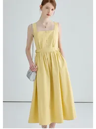 Sukienki swobodne Molan elegancka kobieta żółta długa sukienka 2024 francuski uroczy temperament talia luksusowy zmysł moda sweet sweet