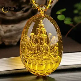 Necklaces Golden Amber Eight Guardian Gods Thousands of Hands Avalokitesvara Bodhisattva Zodiac Rat Native Life Buddha Pendant Necklace