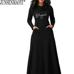 Dresses Blessed Letter Print Dress Fashion Women With Pocket Long Sleeve Christian 90s Girl Aesthetic Faith Jesus dresses Long Elegant