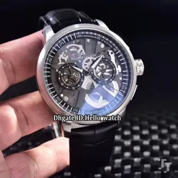 Marca 45mm Maurice Lacroix Masterpiece MP7128-SS001-000 Scheletro quadrante nero Cronografo al quarzo Orologio da uomo Cassa in pelle argento Stra230u