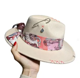 Chapéus costurados à mão fedora chapéu jazz boné para homens mulheres cor fita metal acessórios moda chapéu de feltro azul roxo panamá igreja chapéu