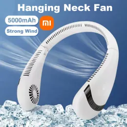 Fans Xiaomi Portable Hanging Neck Fan Foldable Summer Air Cooling 5000mah Usb Rechargeable Bladeless Mute Neckband Fans for Sport