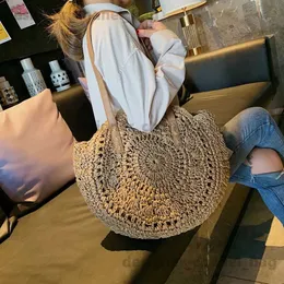 Totes Casual Rattan Mulheres Sacos de Ombro Círculo Str Bolsas Grande Capacidade Handmae Verão Tote Senhora Rodada Bohemian Beach Treval Sac T240220