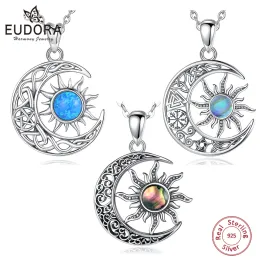 Hängen Eudora 925 Sterling Silver Sun Moon Necklace For Women Man Pentagram Viking Celtic Knot Moon Pendant Fine Jewelry Party Gift