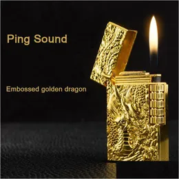 Tändare Dragon Gas Butane Refillable Lighter Mleing Jet Flint Metal Emboss Bright Sound Cigarett Cigar uppblåst Drop Delivery Home DHCE4