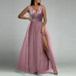 Kleider Frauen Sexy Maxi Kleid Elegante Einfarbig Ärmelloses Sommerkleid Formale Abendkleid Mit Hohem Schlitz Kleider Vestido Largos De Mujer