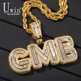 Necklaces UIWN Custom Baguette Letters Necklace With Name Men's Zircon Pendant Commission Gift Jewelry