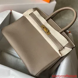 Äkta läderväskor Trusted Luxury Handbag Handmade Platinum Wrapped Wax Thread Togo Calfskin Litchi Mönster Womens Bag Lock Buckle With HB7I