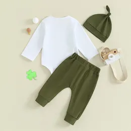 Conjuntos de roupas Meu primeiro dia de São Patrício Baby Boy Girl Outfit Manga Longa Romper Clover Pants Hat Set Roupas Irlandesas