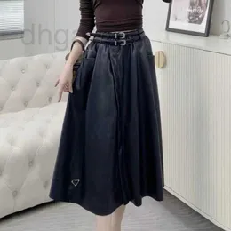 Skirts Designer High Quality Triangle Length Leather Skirt Fashion Waist Belt Big ALUJ