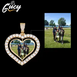 Necklaces Y Custom Made Photo Rotating Doublesided Heart Pendant Necklace 4mm Tennis Chain Zircon Men's Hip Hop Jewelry