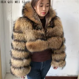 سماعة الرأس/سماعات الرأس 2022 Natural Fox Fur Fur مقنعين جديدًا للنساء في الشتاء الشتاء معطف الفراء