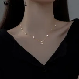 Halsband Woozu Real 925 Sterling Silver Romantic Cute Fourleaf Clover Zircon clavicle halsband för kvinnor bröllop uttalande smycken gåva