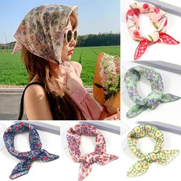 Szaliki 58 58 cm kwadratowa bawełniana i lniana szalik faulard kwiat nadruk mała szyja dama opaska do włosów kerchief bandana szal