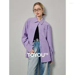 Bluzki damskie Toyouth Women Corduroy koszulka 2024 Spring Pocket Tinn Down Collar Buttled Button Ladies Streetwear Purple Kolor