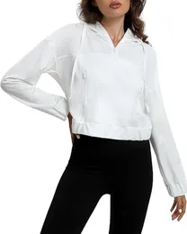 여자 반 지퍼 자른 후드 쿼터 쿼터 Zip Up 풀오버 스웨트 셔츠 캐주얼 가을 옷 의상 여성을위한 스웨터