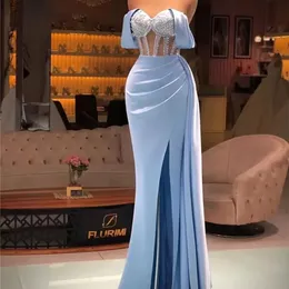 2024 Satin Evening Dresses Mermaid Formal Dress Women Front Slit Off The Shoulder Prom Party Gowns