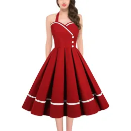 Abiti Robe Pin Up Abiti da festa rockabilly anni '50 anni '60 Abito da donna a pieghe senza spalline in cotone Rosso Verde Rosa Scollo a V Femme Abito vintage