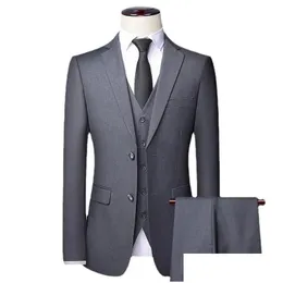 Herrenanzüge, Blazer, Herren, schlicht, Business, elegant, Mode, Bewerbungsgespräch, Gentleman-Set, Tra dünn, 3-teilig, 230330, Drop-Lieferung, Bekleidung, Dhnh8