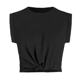 Damen-T-Shirts, lässig, Twist-Knoten vorne, kurzärmelig, bauchfreies T-Shirt, Damen-Sommer-Rolled-Dolman-Rundhals-T-Shirt, Streetwear, Y2K-Kleidung