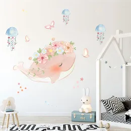 Wall Stickers Cartoon Whale For Kids Room Girls Bedroom Decor Nursery Mural Living Wallstickers Home Decals Poster