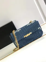 Borsa a tracolla a catena in tessuto denim foderato in pelle di pecora, borsa per ascelle, accessori hardware, borsa a tracolla, la versione più alta, alta qualità originale, materiale della scatola rigida, completo 2024