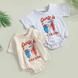 Pagliaccetti 2024-03-26 Lioraitiin 0-24M Born Infant Baby Boy Girl 4 luglio Body manica corta Cartoon Letter Print Tuta