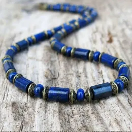 Halsband Herr Lapis Lazuli -halsband, Mens pärlhalsband, chokerhalsband, herrpärlade smycken