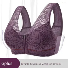 Completo da yoga S-6XL Reggiseno sportivo Coppe in cotone Cerniera frontale Intimo donna traspirante Senza anello in acciaio Canotta in pizzo Taglia grande