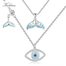 Hängen Kaletine Fashion Charm 925 Sterling Silver Luck Turkiet Blue Evil Eye Eye Halsband Fishtail Crystal Eye Choker Halsband för kvinnor