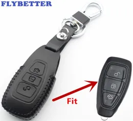 Flybetter äkta läder 3Button Smart Key Case Cover för Ford FocusCMaxmondeokugafiestasmaxGrand Car Styling L22128120243