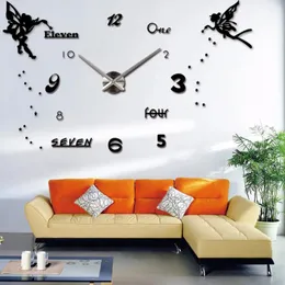Wall Clocks 3D DIY Digital Clock Acrylic Mirror Large Angel Sticker Oversize Kitchen Hanging