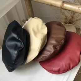 Berets mulheres pu couro boina moda rua francês artista beanie chapéu outono inverno vintage liso boné cor sólida elegante bonnet