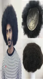 Afro Toupee för män Curly Full Pu Mens Toupee 8x10 Svart mänskligt hår Afro Curly Men Wig Replacement Systems Thin Skin Hairpiece2979157