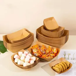 Take Out Containers Disposable Lunch Box Kraft Paper Tray Fold-free Boat Open Pallet BBQ Dinner Plate Fried Chicken French Fries Packaging