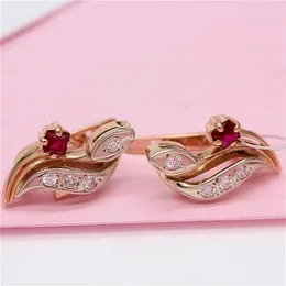 Dangle Earrings 585 Purple Gold Crystal For Women Creatively Inlaid Red Gem Stud Earings Fashion Plated 14K Rose Jewelry