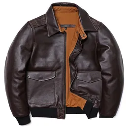 Giacche da uomo Giacche da uomo Giacca classica in vera pelle stile A2 Air Force Cappotti Cowe naturali Pelle di vitello marrone Abbigliamento Uomo Volo C Dhsie