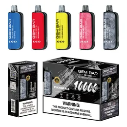 Autentisk Gem Bar 10000 puffs engångs e-cigaretter 10K uppladdningsbar vape-podsenhet med barnsäker lås full skärm 20 ml 15 smaker med LED-skärm i lager