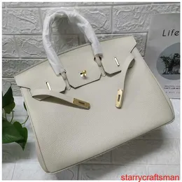 Genuine Leather Bags Trusted Luxury Handbag 2024 Milk Shake White Platinum Bag Togo Calf Leather Head Layer Leather Large Bag Handheld Lock Mouth Women with LOGO HB69