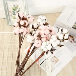 Decorative Flowers 10Pcs/Lot Single Head Naturally Dried Cotton Branch DIY Artificial Flower Bouquet For Home Living Room Wedding Garden