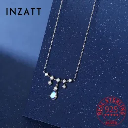 Necklaces INZATT Real 925 Sterling Silver Zircon Water Drop Tassel Choker Necklace For Fashion Women Trendy Fine Jewelry Accessories